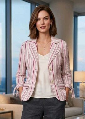 Zoe Blazer Size 6 Pink/White Stripe Button Cotton